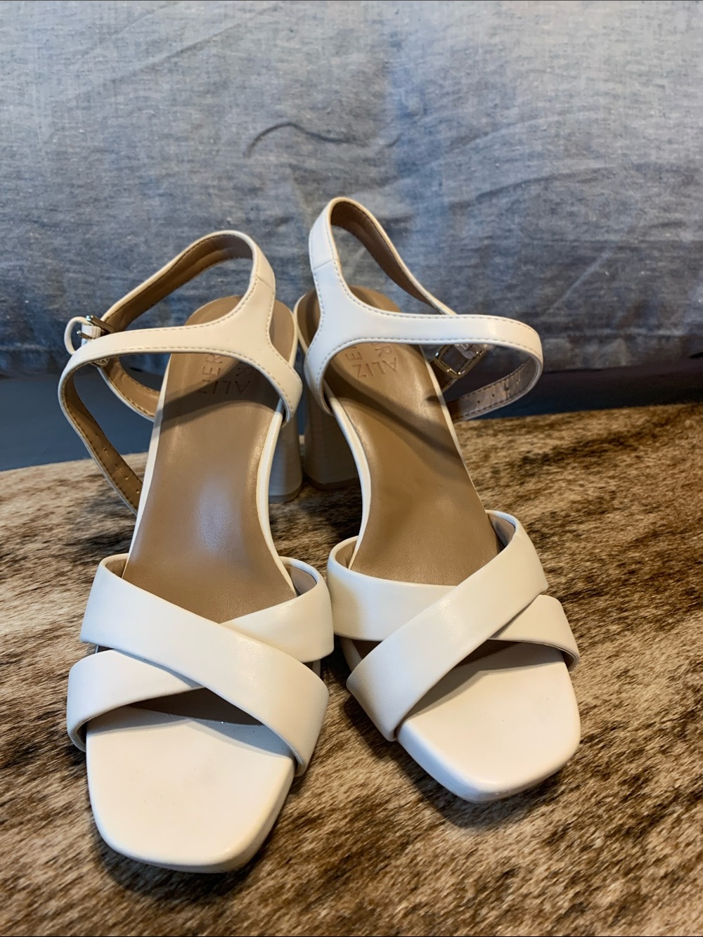 Naturalizer Cream Crisscross Block Heel Sandals